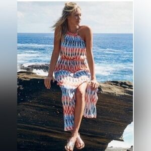 ATHLETA Sunset‎ Ikat Maxi Dress Multicolor Halter Neckline Size Small